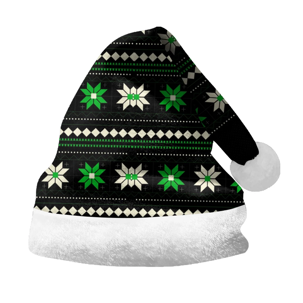 Fashionable winter atmosphere Christmas hat with black and green explosion print party, daily warmth and comfort