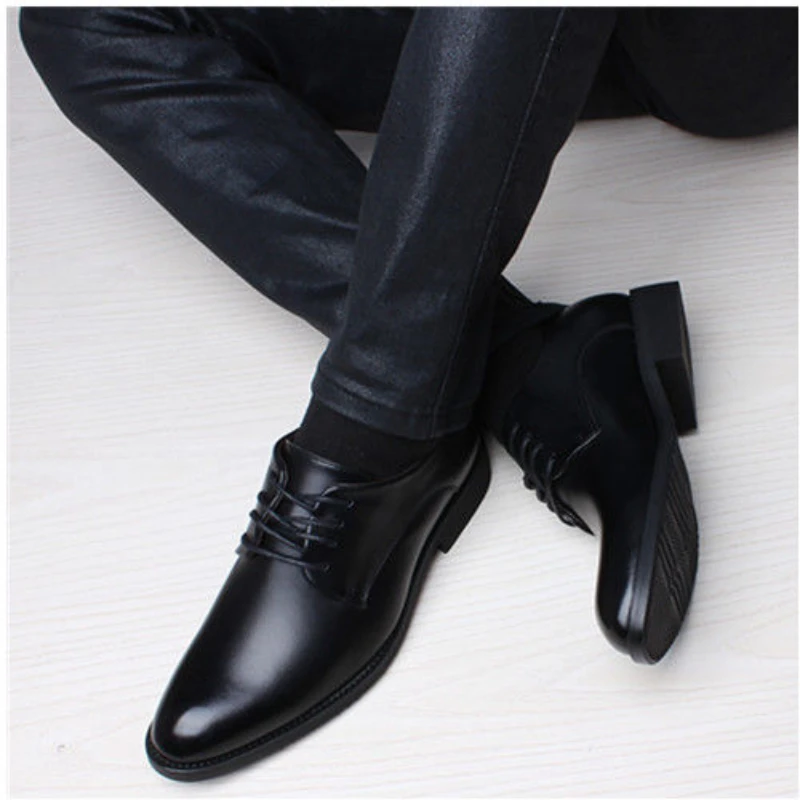 Men Wedding Leather Business Men\'s Dress Pointed Casual Youth British Style Inner Heightening Spring 2022 New Arrivals Shoes