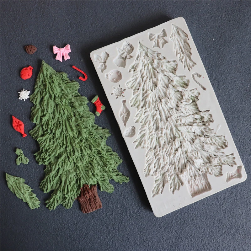 Christmas Tree Fondant Mold For Cake Decoration 3D Xmas Snowflake Holly Leaves Silicone Mould Polymer Clay Crafts Kitchen Tools
