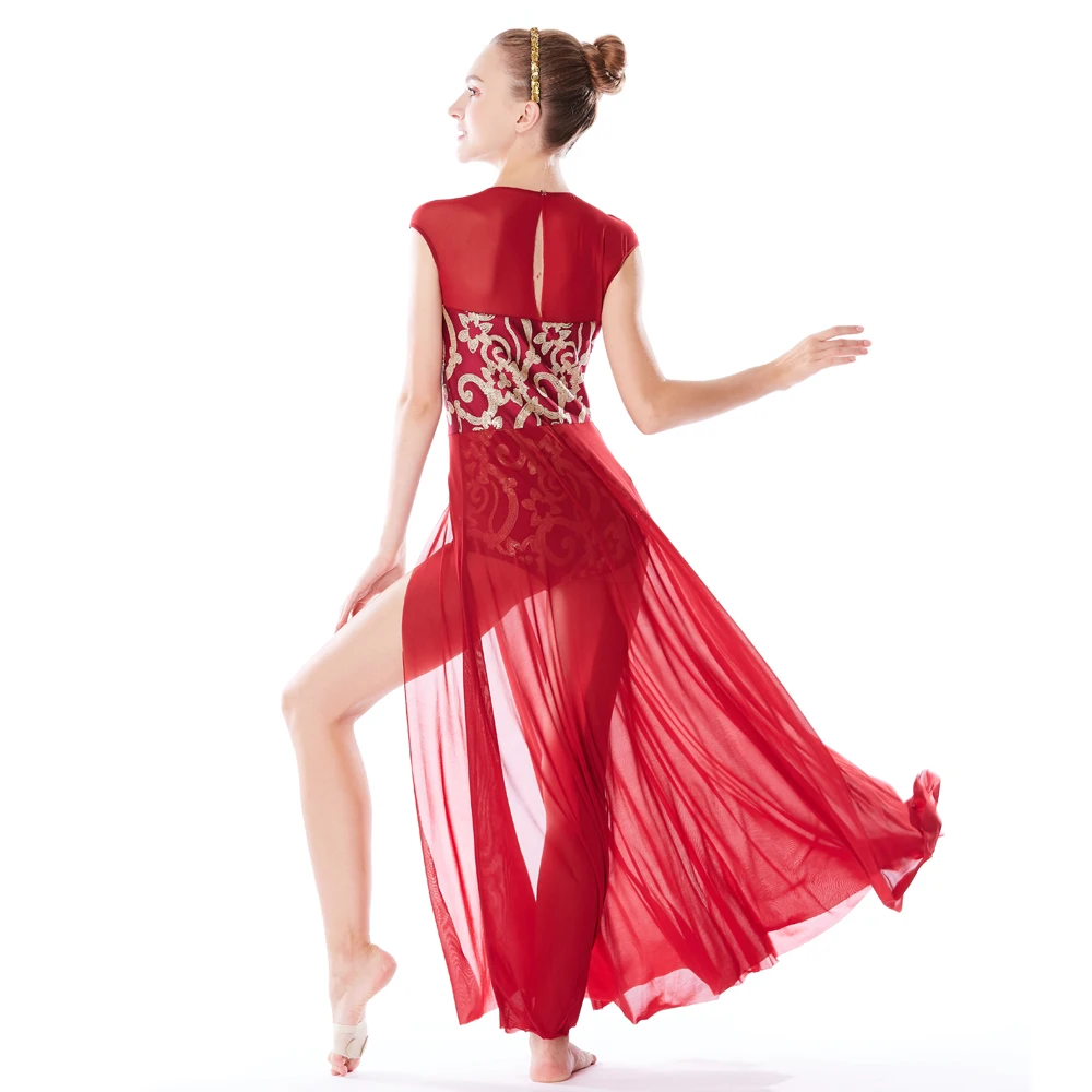 MiDee Fairytale Sequin Brocade Long Skirt Lyrical Dance Dress For Stage Competition Performance