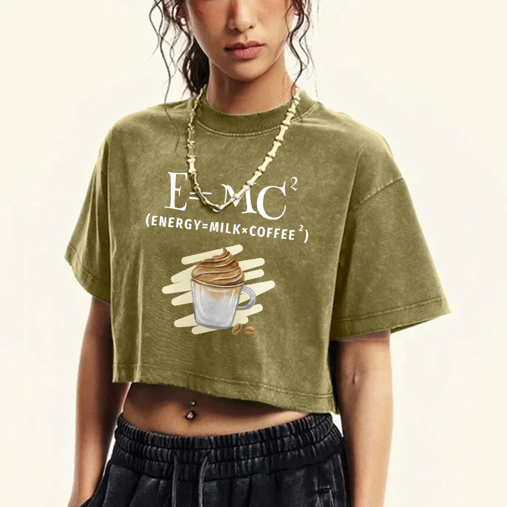 Engey = camiseta corta lavada con estampado de café X de leche, camisetas Retro para Fitness para mujer, pantalón corto informal de algodón de manga, camisetas geniales a la moda