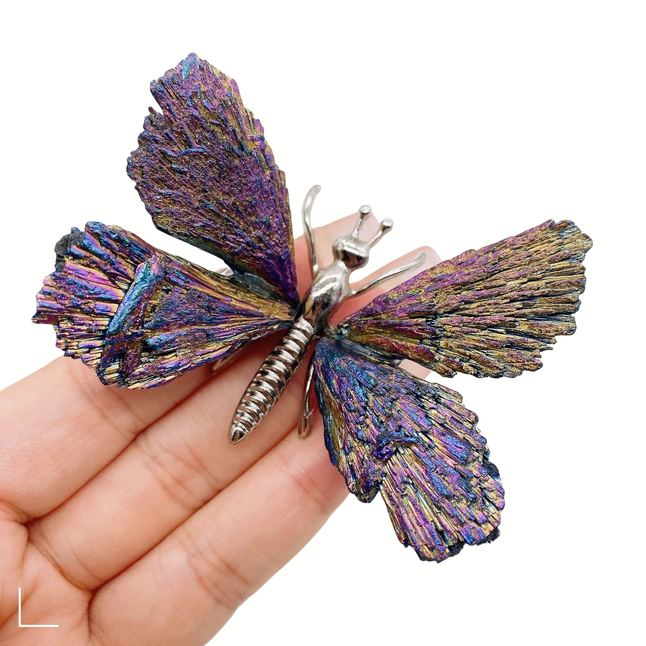 Natural Black Tourmaline Electroplating Butterfly Spar Crafts Color Plating Crystal Butterfly Animal Statue Ornaments Home Decor