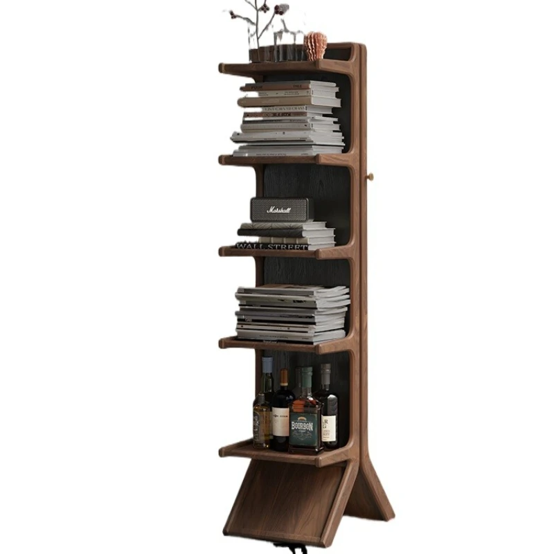 

Solid wood bookshelf floor-to-ceiling living room multi-layer storage household antique black walnut magazine display rack