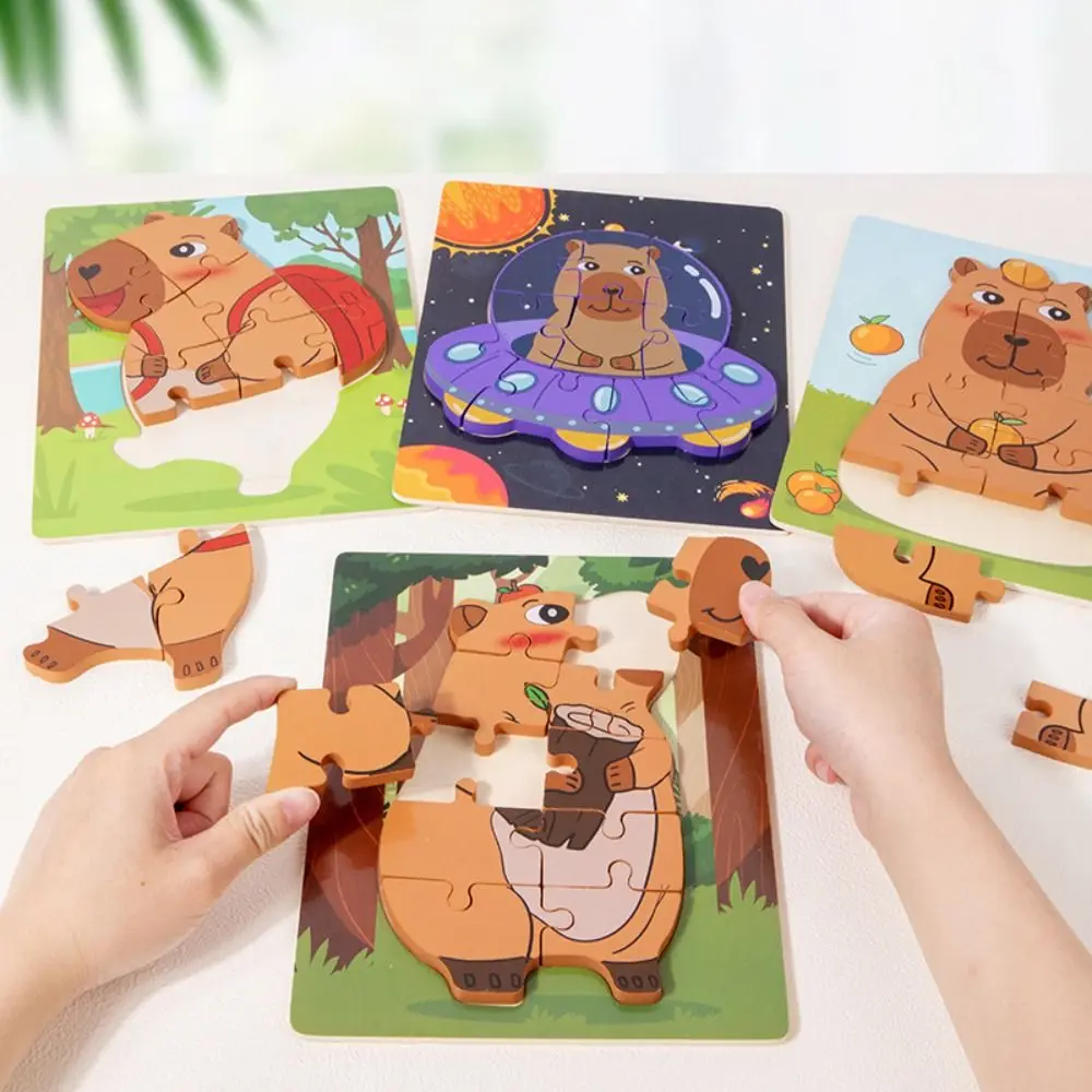 Capybala Kinder Holzpuzzle Cartoon Design Holzmaterial Tiere Puzzlespiel Tangram Form Puzzle Typ Lernpuzzle Spielzeug