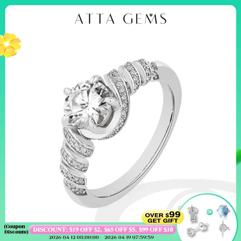

ATTAGEMS 925 Sterling Silver Moissanite Luxury Women Ring 1.0CT DVVS1 Classical Band Engagement Wedding Fine Jewelry Accessories