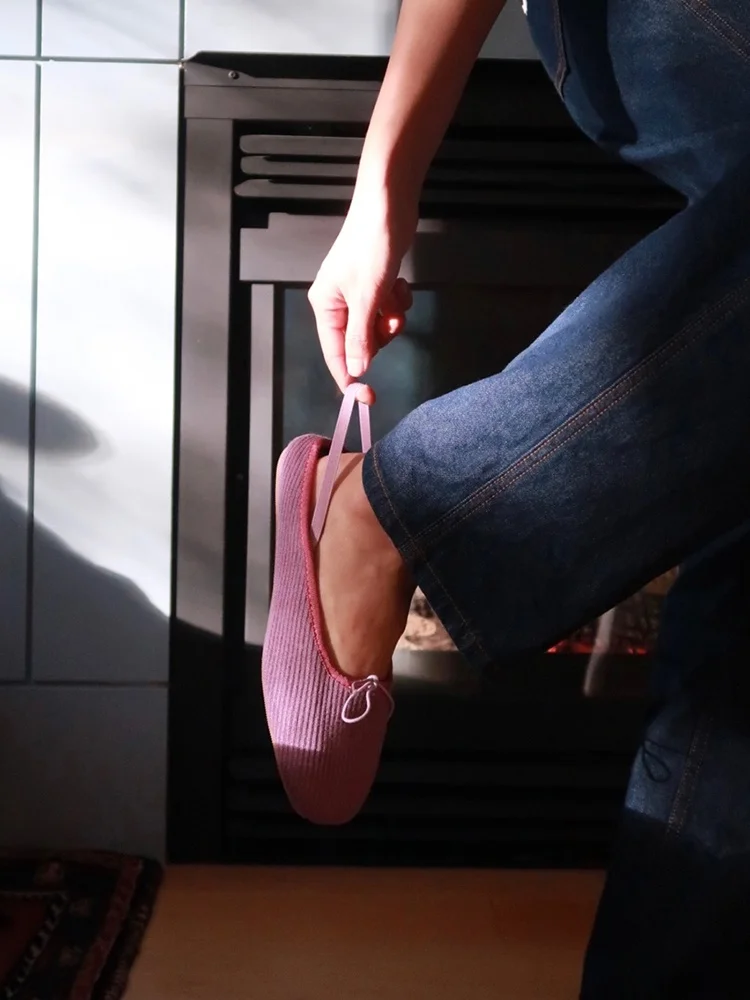 

Fall Winter Woolen Ballet Flat Slippers Home Comfortable Tee-Way Design Cisas Red oe Ele Slip-On oes