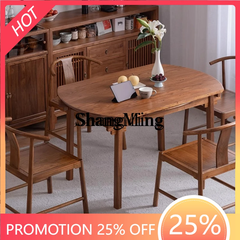 

CL Chinese-style solid wood folding round dining table small apartment elm dining table
