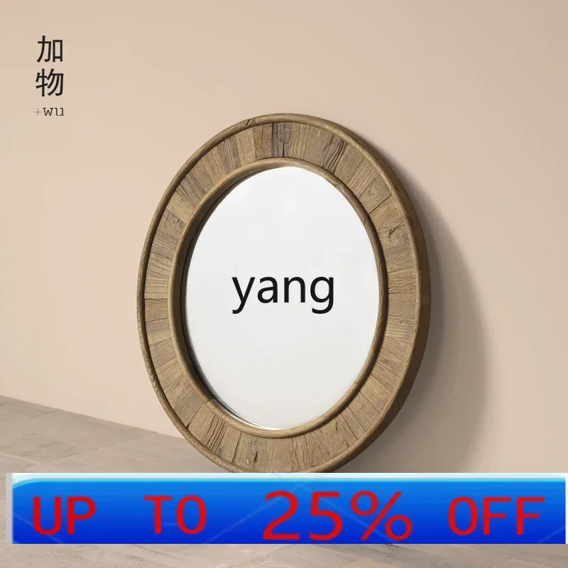 LTT country retro old elm round decorative mirror, wabi-sabi wind B & B ancient wood bathroom makeup mirror