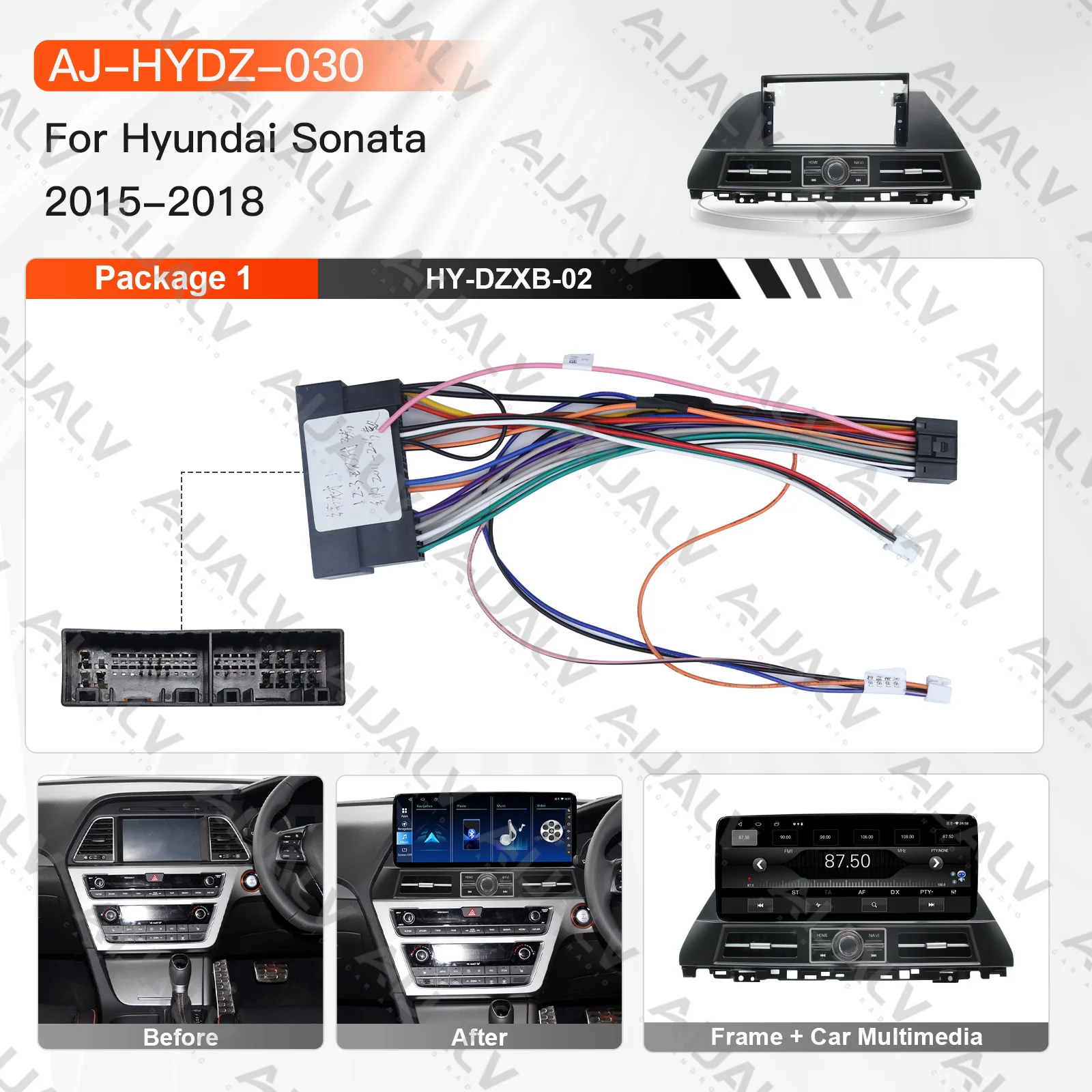 The latest 12.3-inch car DVD player stereo frame dashboard radio screen for Hyundai Sonata 2015-2018 Auto Parts (with cable)