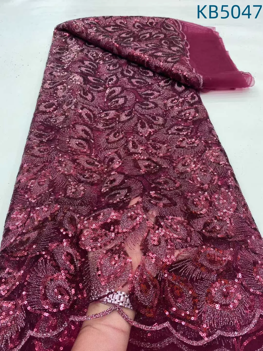 Magenta Sequence Tulle Net Latest Lace Fabric High Quality 2025 Sky Blue Sequins French Mesh Lace For Wedding Party Dress KB5047