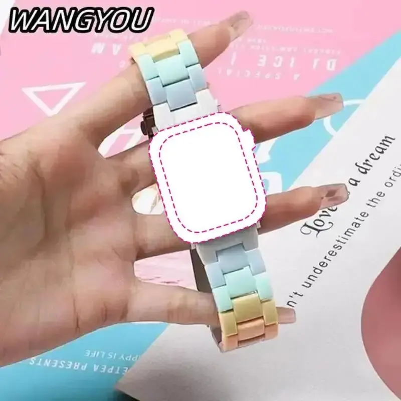 New Rainbow Color Resin Strap For IWatch 41mm 45 44 40 49 mm Macaron Girl Watchband For IWatch 8 7 6 5 4 3 Band Accessories