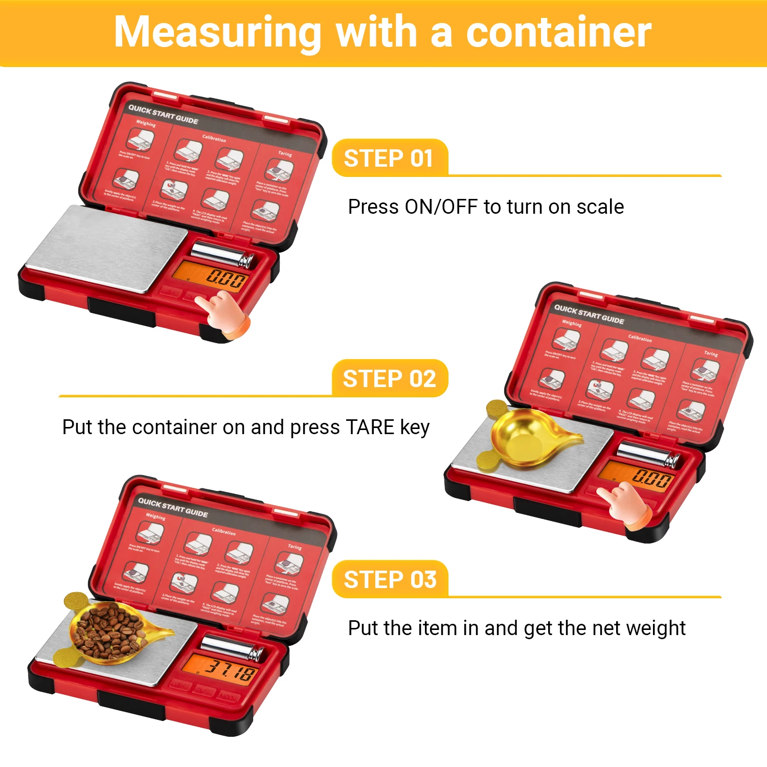 Precision Pocket Scale 200gx0.01g Jewelry Gram Scale Digital Food Scale LCD Display One-Touch Conversion 6 Units