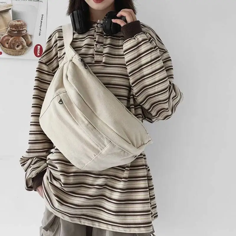 Vintage Canvas Y2k Chest Bags Japanese All Match Trendy Men Shoulder Bag High-Capacity Grunge Students Crossbody For Women