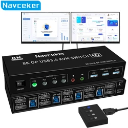 8K DP KVM USB 3.0 przełącznik 4x2 podwójny Monitor 4K 144Hz rozszerzony wyświetlacz Displayport przełącznik 4 w 2 Out dla 4 PC udostępnianie klawiatury mysz