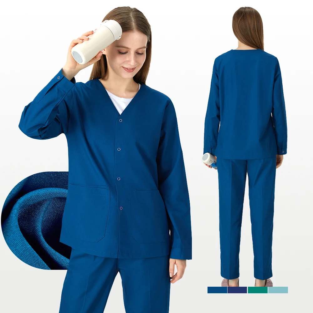 長袖ナーススーツスクラブセット女性医療制服セット作業服獣医歯科助手医師作業服-206