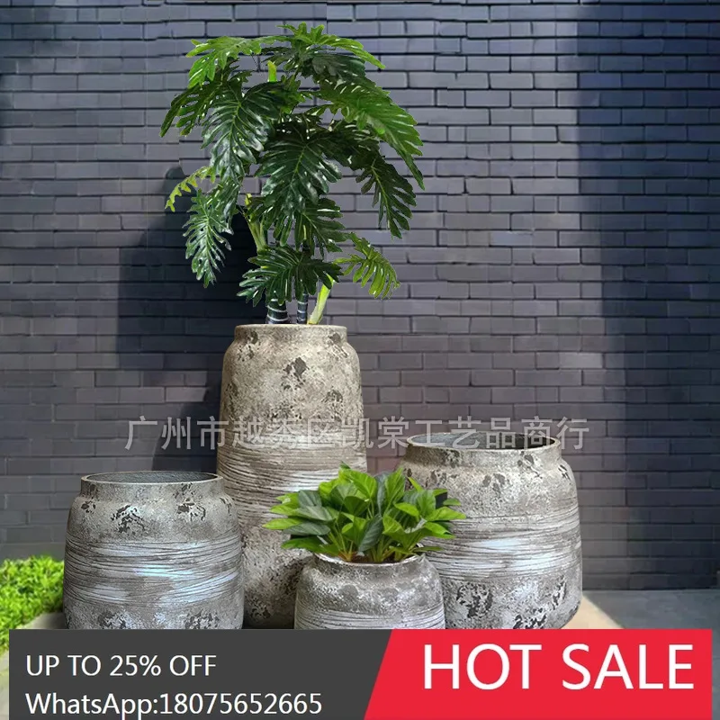 

MJY Vintage Old Wall Color Outdoor Planting Cement Vase Flower Arrangement Pot Decoration