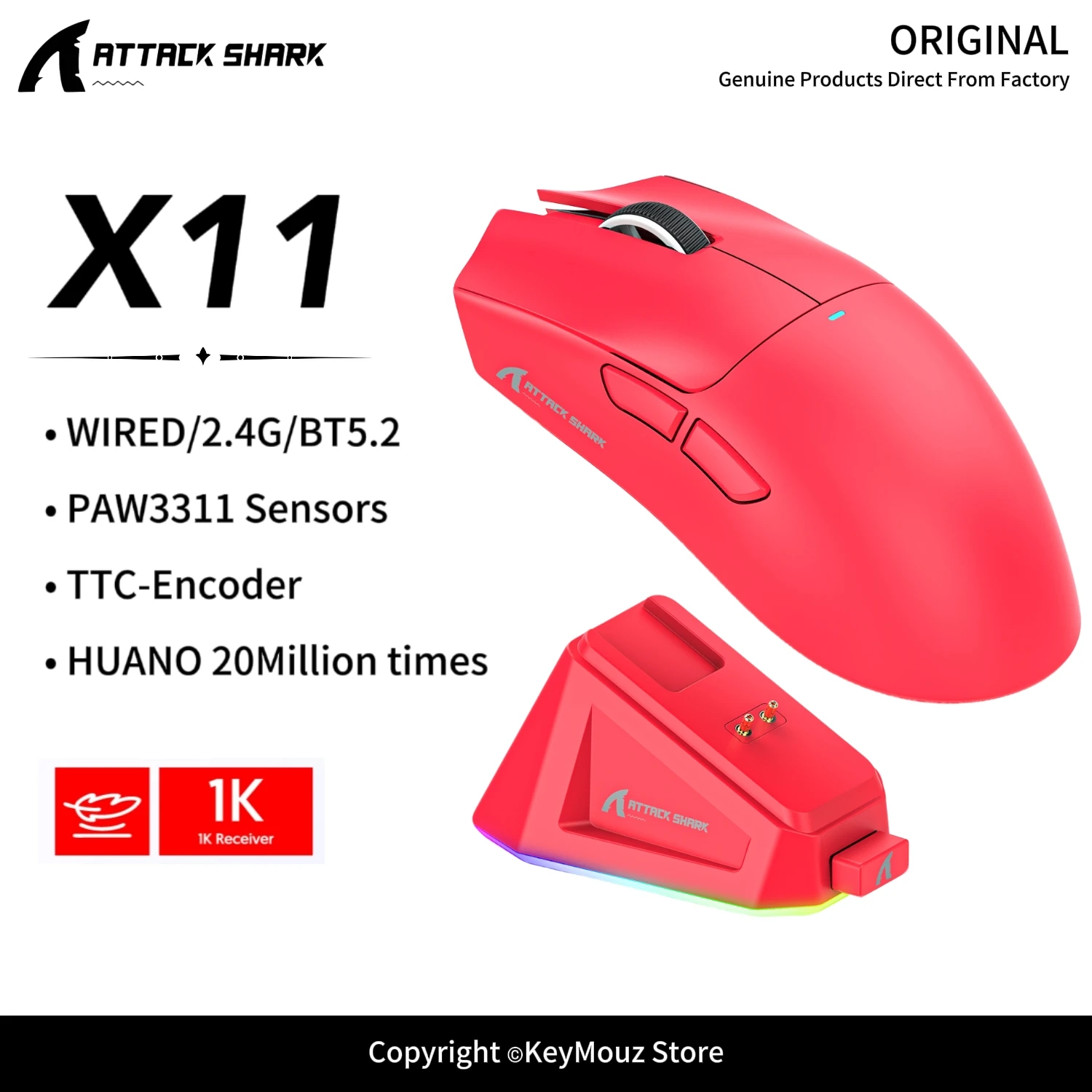X11 ATTACK SHARK Esports Gaming Mouse BT 2.4G Wired HUANO Switches TTC Encoder Macro Programming Driver