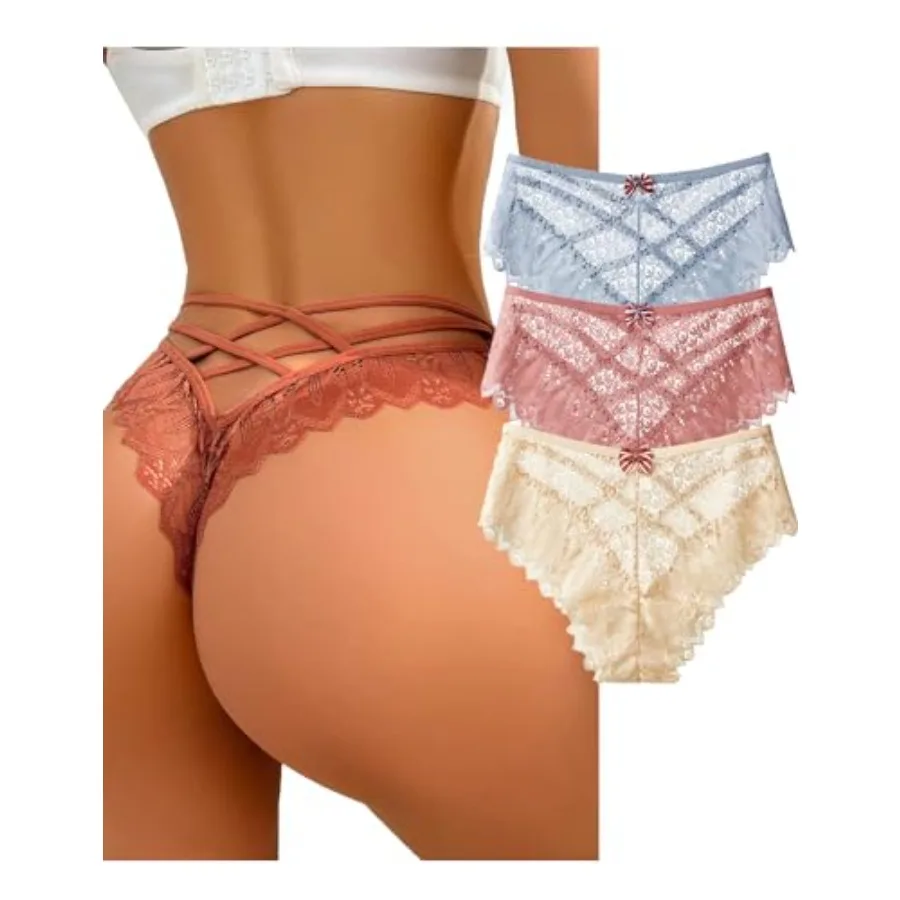 

Womens Sexy Thongs Lace Panties Underwear Low Rise Plus Size Underpants Pack of 1-3