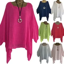 2024 Casual Tunics Plus Size 5XL Batwing Sleeve Womens Blouses Loose Solid O Neck Half Sleeve Shirt Women Asymmetric Tops Blouse