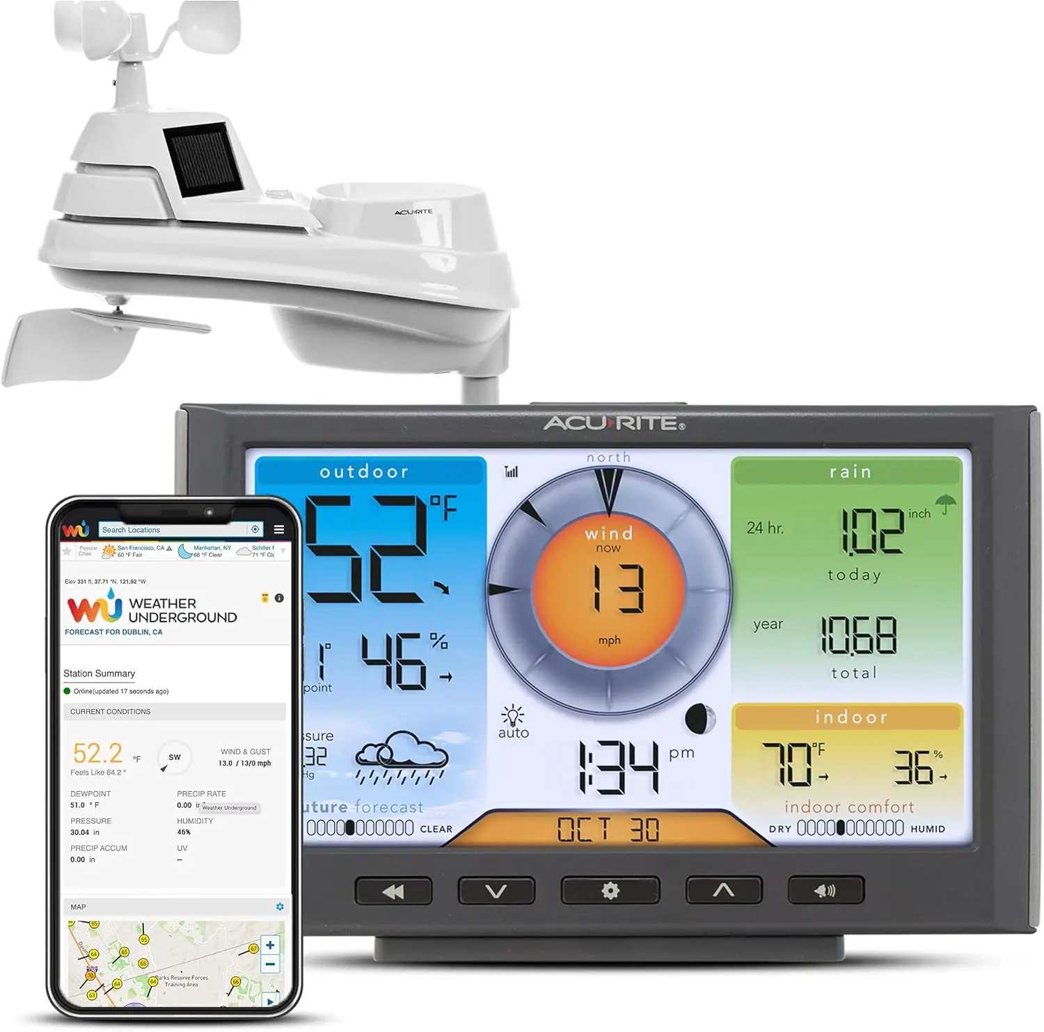 

(5-in-1) Home Weather Station with Wi-Fi Connection to Weather Underground with Temperature, Humidity, Wind Speed/Direction