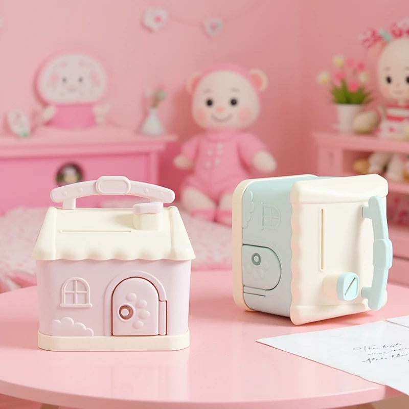 Kindercadeau - Mooie huisvormige spaarpot, anime cartoon spaarpot met veilig slot en sleutel