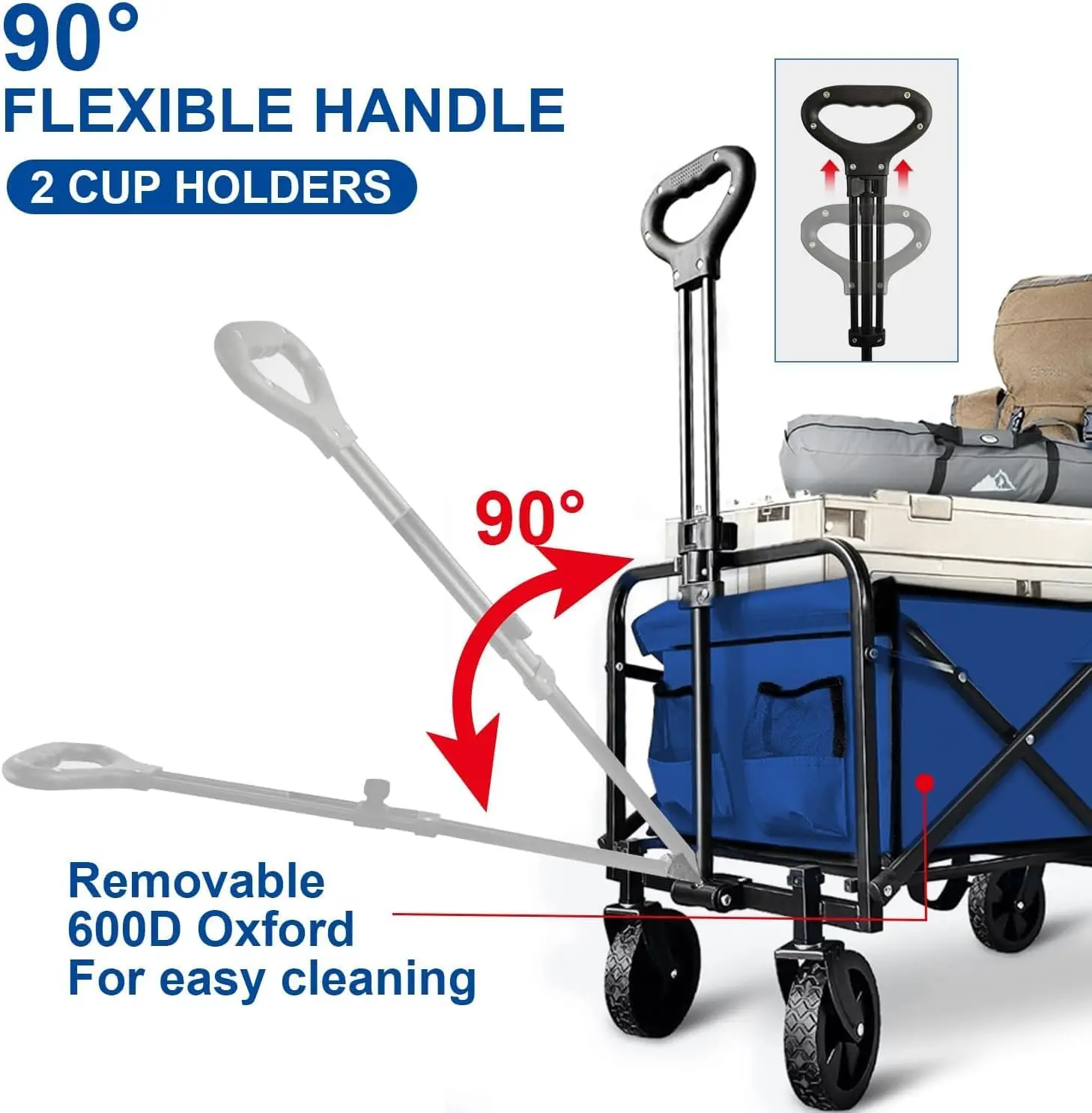 عربة عربة قابلة للطي بسعة كبيرة للرياضات الخارجية والتسوق والتخييم - أزرق