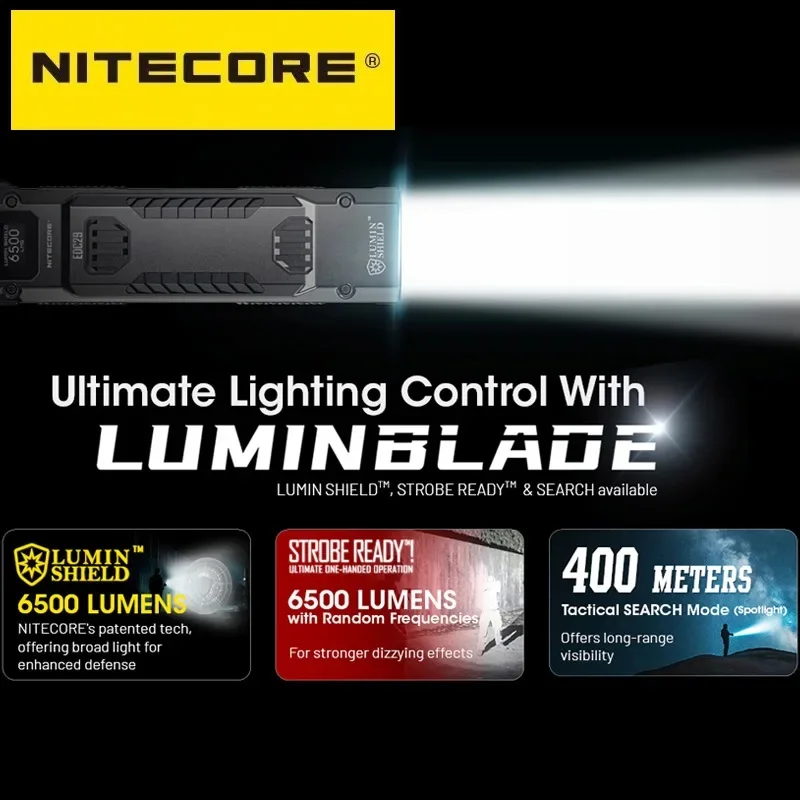 NITECORE Super Bright EDC Flashight UHi20 6500Lumens Rechargeable Tactical Torch Light Built-in Li-ion Battery for Hiking