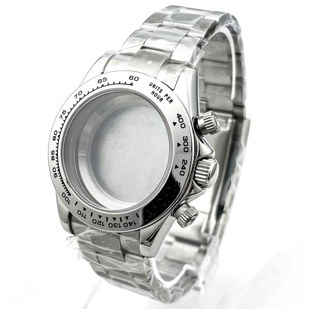 

39.3mm VK63 Silvery/Gold Men's Watches Steel Case FIT VK63 Movement Case Watch Accessories Watch Parts Fits 20mm Strap Watch Box