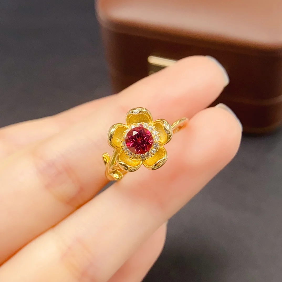 

Кольцо с натуральным гранатом/лица/диопсидом, 5 мм, стерлинговое серебро S925, сертификат, цветочный дизайн, изысканные очаровательные свадебные украшения для женщин