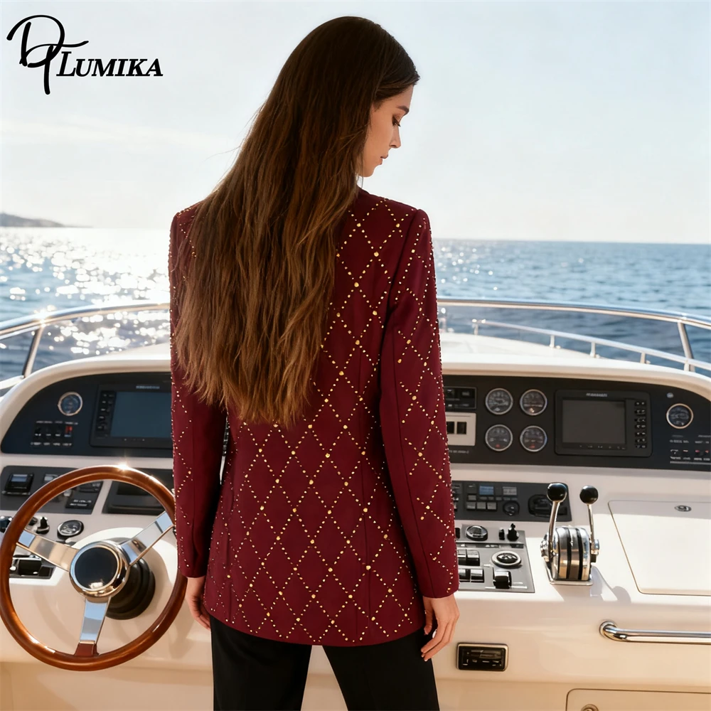 DTLumika Diamonds  Plaid Suit Jacket for Women, Shawl Neck Slim Fitting Womens Suit Blazer, Prom Party Cocktail Suits