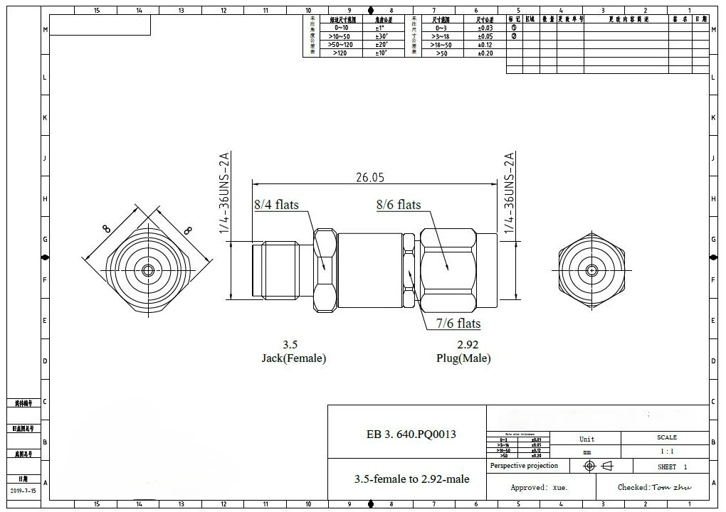 High quality millimeter wave adapter 2.92/3.5-JKG DC-33G 2.92mm revolution to 3.5mm female