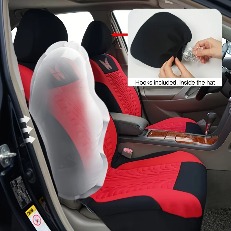 New Car Seat Covers Butterfly Print Tire Tread Pattern Fabric Universal Fit Front 2 Pcs / Full Set 5 Seats Easy Install