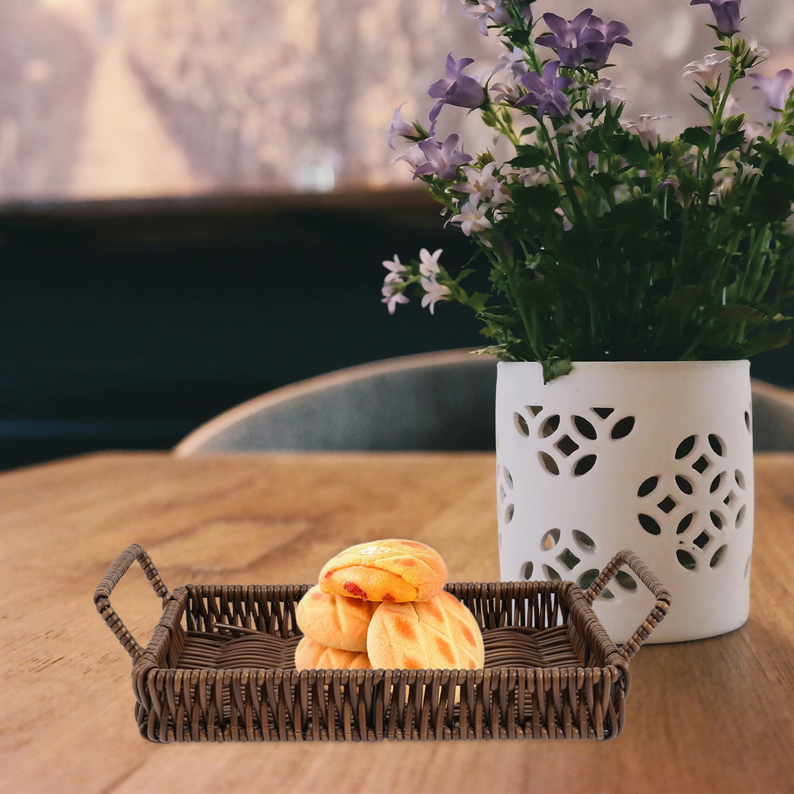 

Woven Bread Storage Basket Rectangular Plastic H made Baskets for Snacks Cosmetics Office Home Kitchen Decor Rustic Style