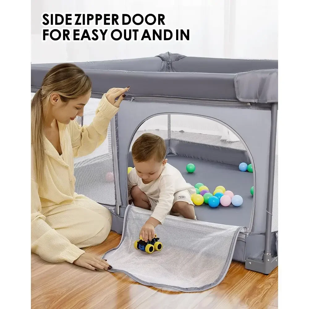 Box pieghevole portatile extra large per neonati e bambini piccoli, centro attività sicuro per interni/esterni con cancello (51×51 grigio)