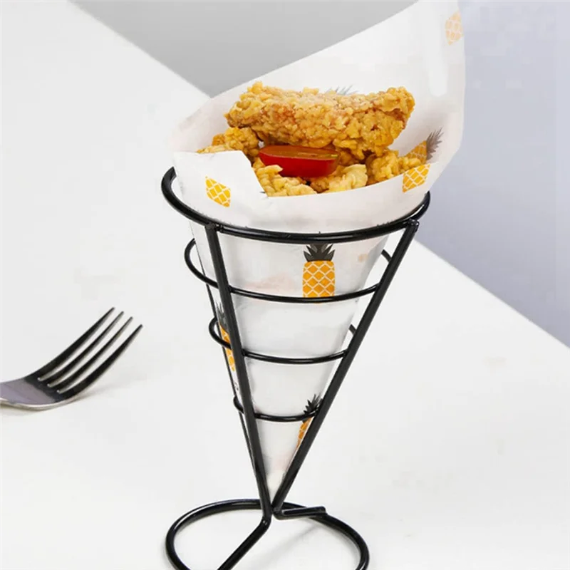 Trending 6 Pcs Wire Metal Food Racks Cone Fried Basket Serving Chips Stand Display Stands Chicken Holder