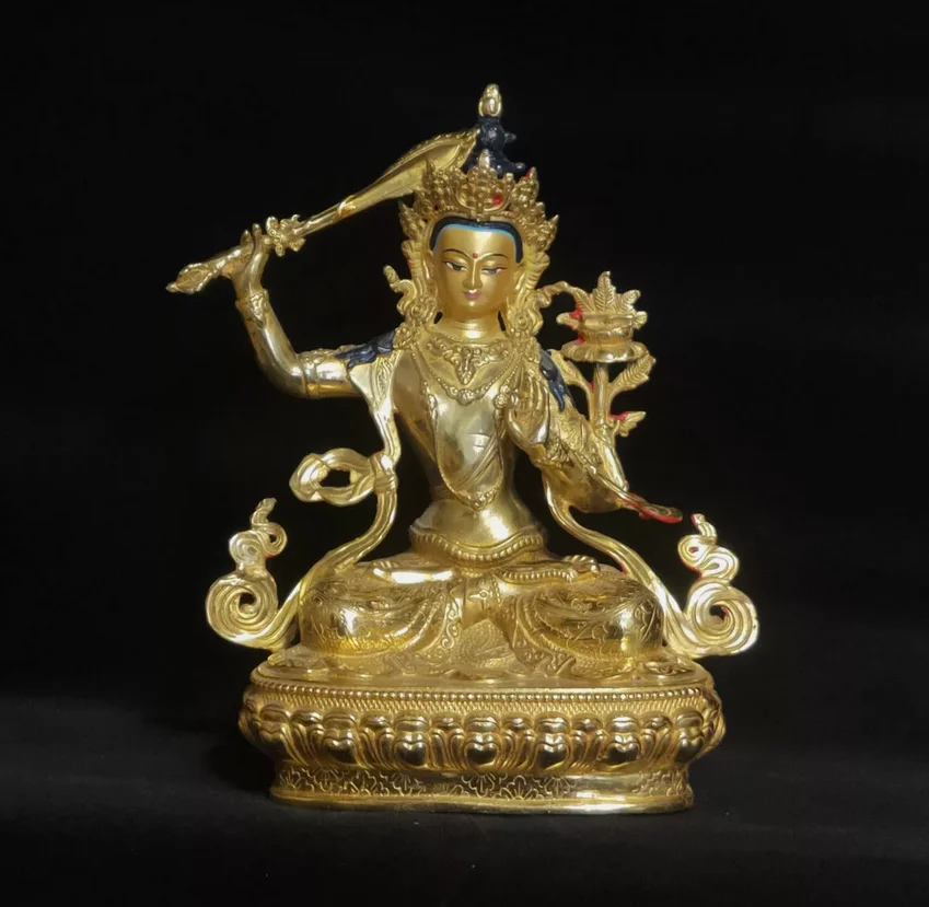 

Golden bronze Manjushri Bodhisattva Buddhism Divinity buddha statue Auspicious