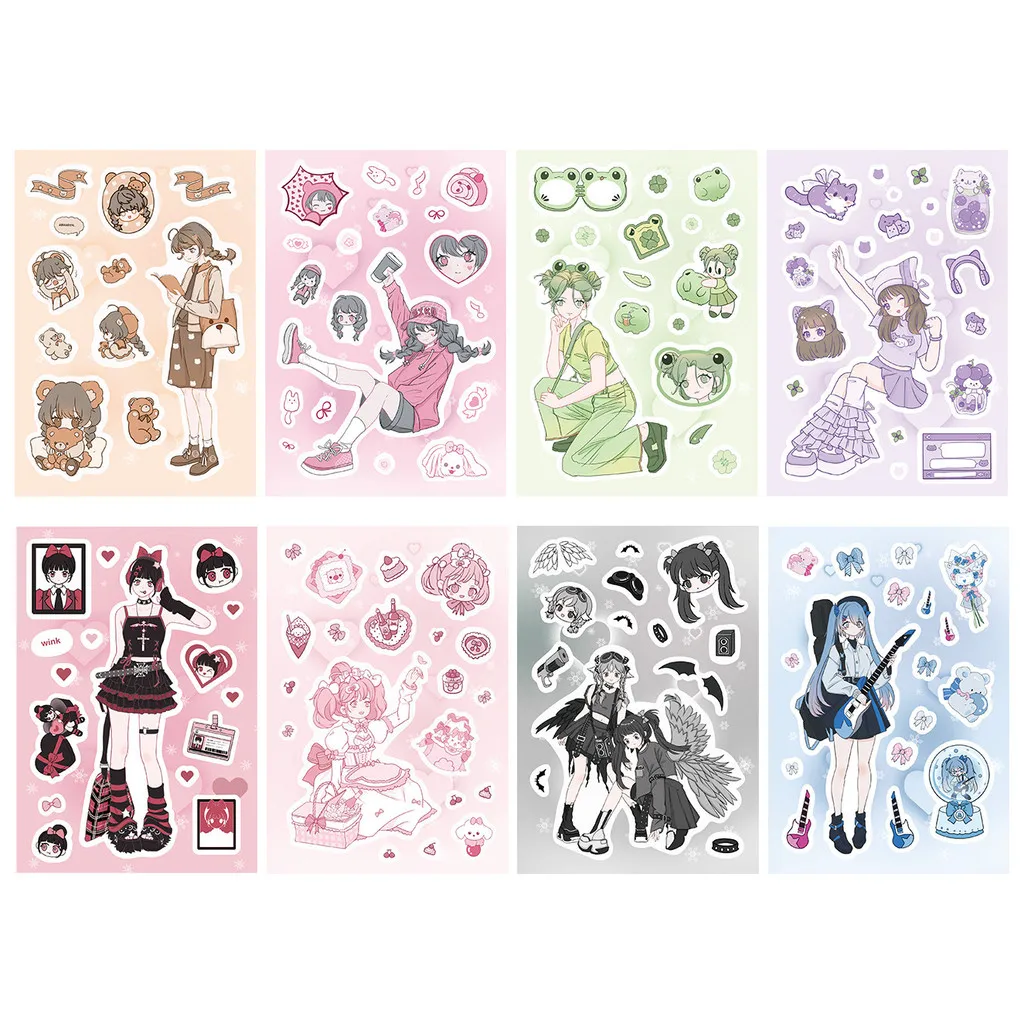 8-Piece Cartoon Versatile Sweet & Edgy Girly Scrapbooking Journal Material Stickers - DIY Decor LanLanStickersWorld Store