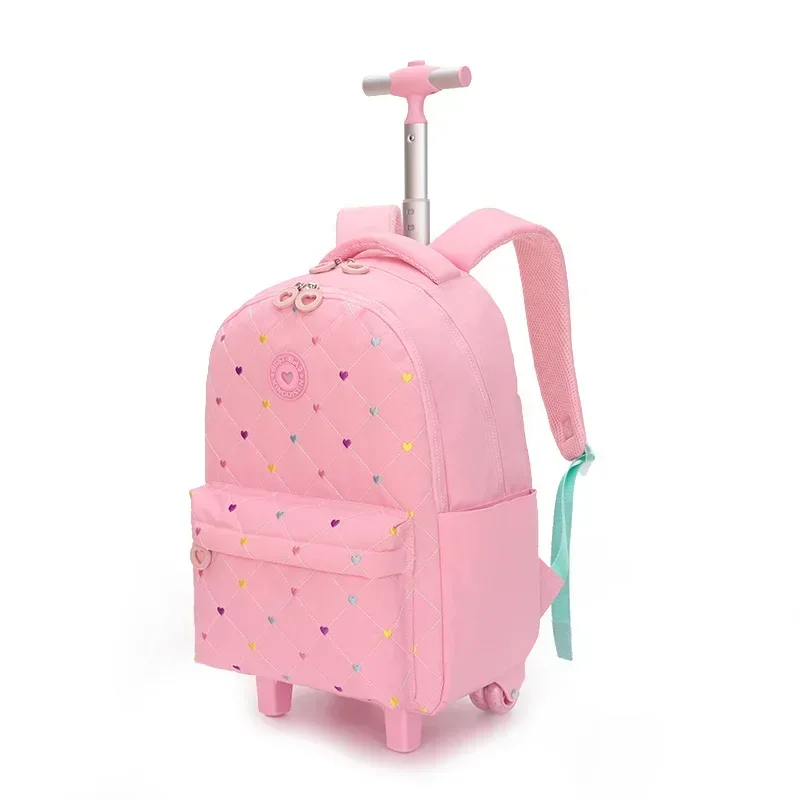 Trolley Bags for School Girls Kids School Backpacks with Adjustable Large Capacity Wheels Middle  School Trolley Luggage Bookbag