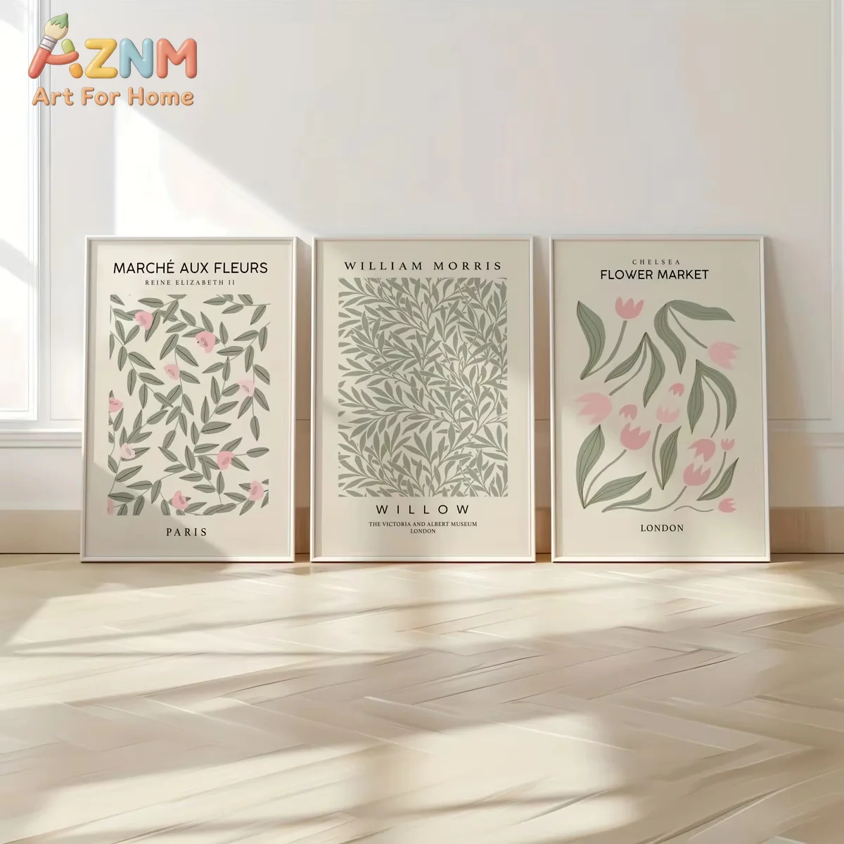 AZNM Green Pink Sage Flower Wall Art Prints Botanical Modern Art Canvas Posters Neutral Floral Wall Decor Gallery Wall Decor