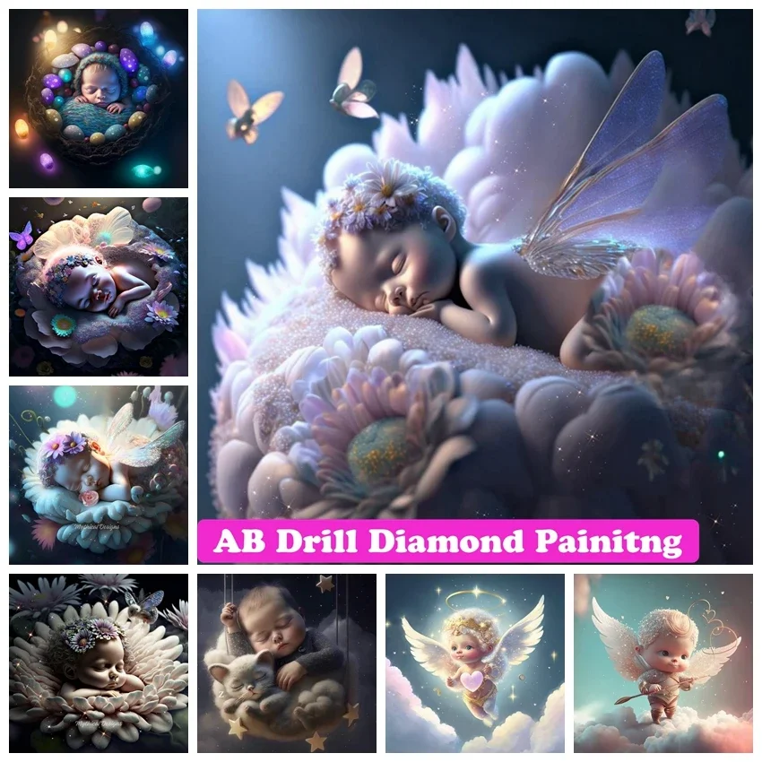 

Sleep Cute Baby 5D DIY AB Diamond Painting Mosaic Fantasy Elf Art Rhinestone Cross Stitch Embroidery Home Decor Children's Gift