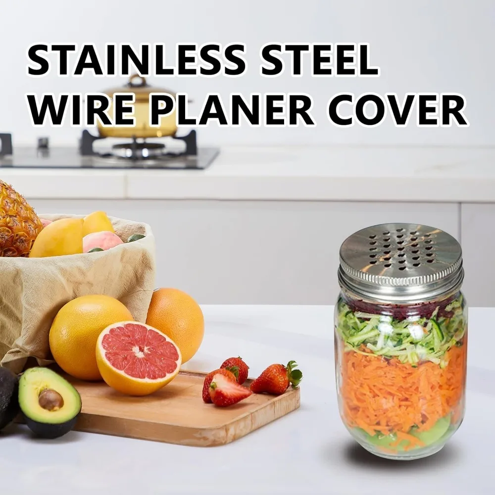 2Pcs 86mm Mason Jar Grater Lid Stainless Steel Regular Mouth 2-in-1 Mason Jar Shredder Cap Canning Jar Cheese Spice Zester Lid