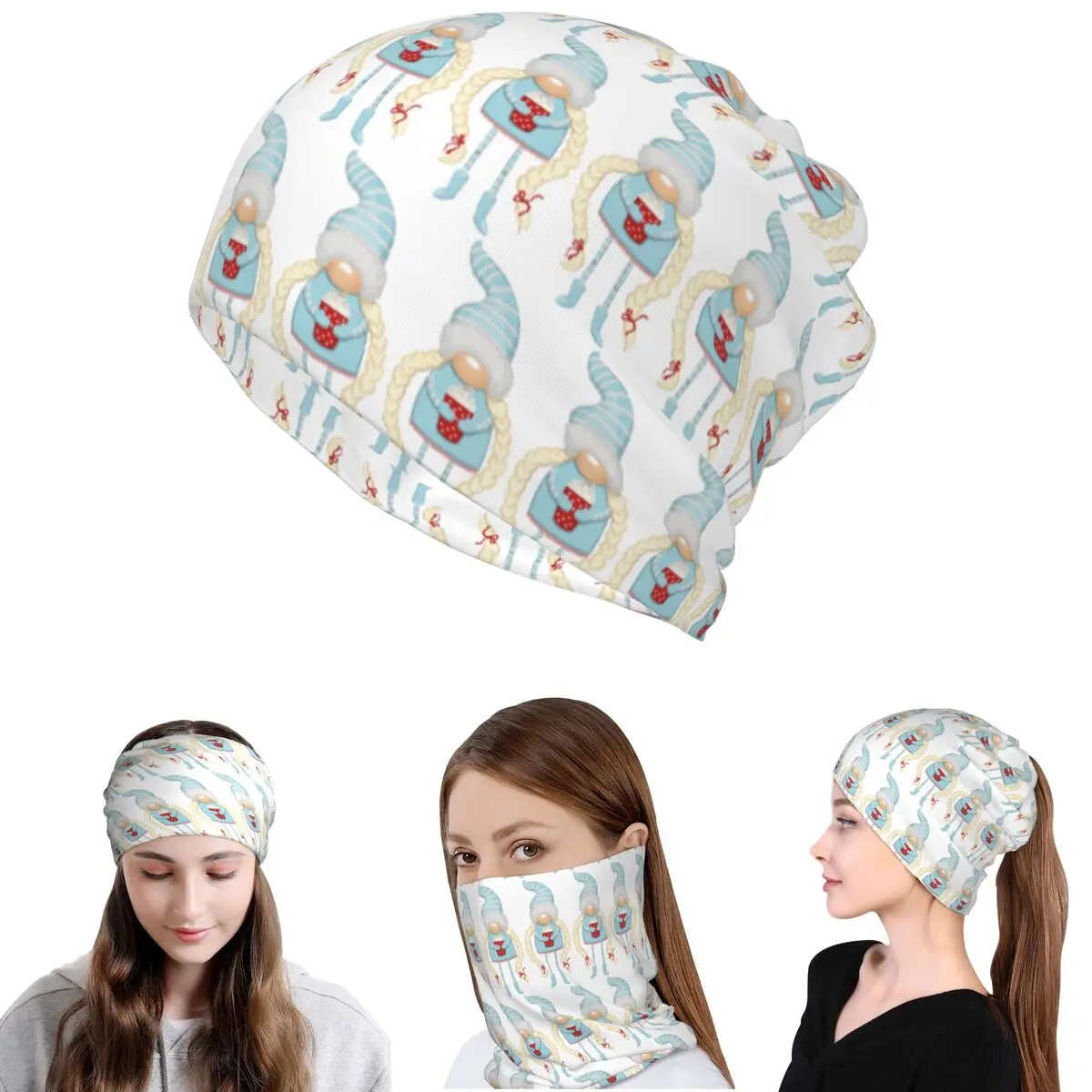 

Christmas Gnome With Coffee Bandana Neck Cover Wrap Scarf Multifunction Balaclava Beanies Hat for Men Women Adult Windproof