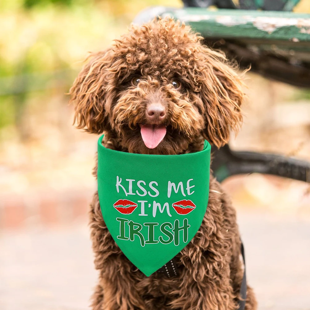 

4Pcs Dog Scarf Cotton Triangle Bib Pattern St Patrick's Day Festival Breathable Accessories Dog Scarf