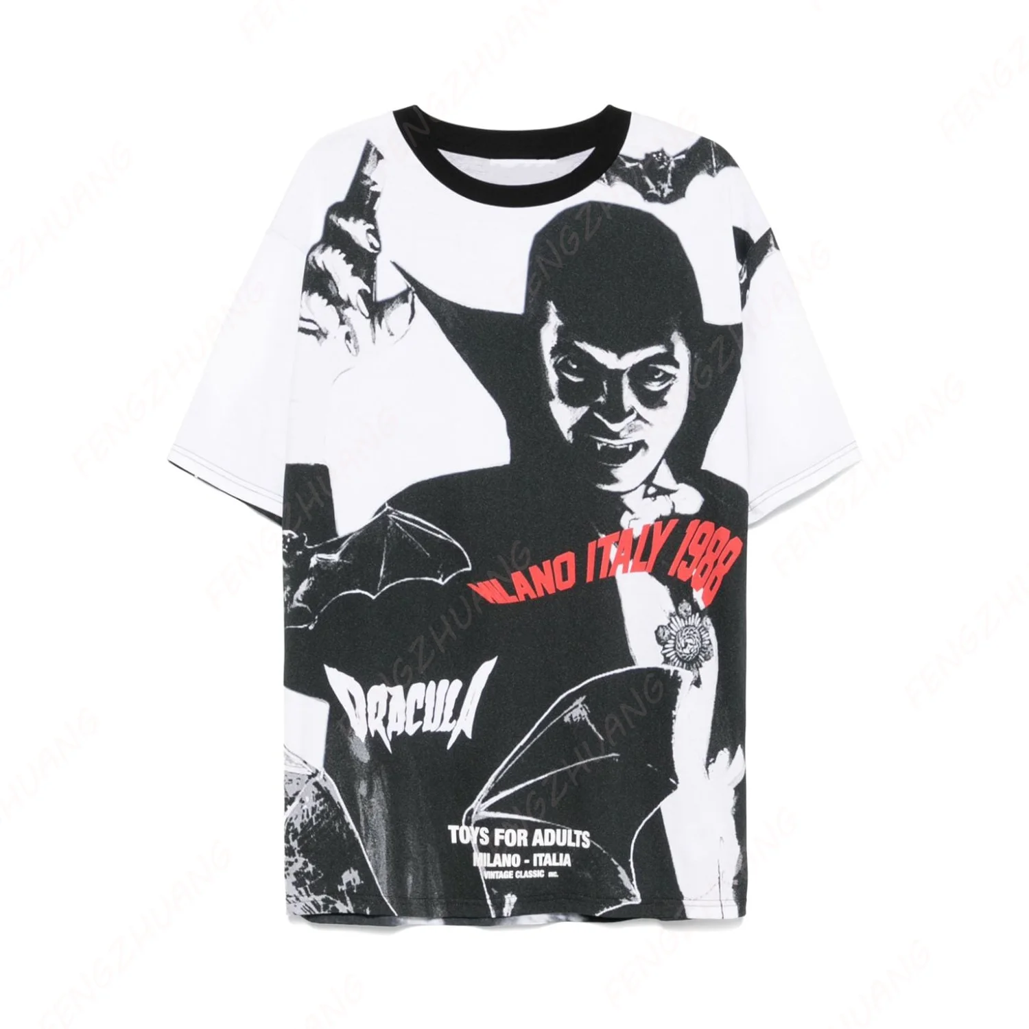 Black and white Dracula printed t-shirt Streetwear Life unisex Tee Short Sleeve Perfect For Daily Wear Casual T-Shirt