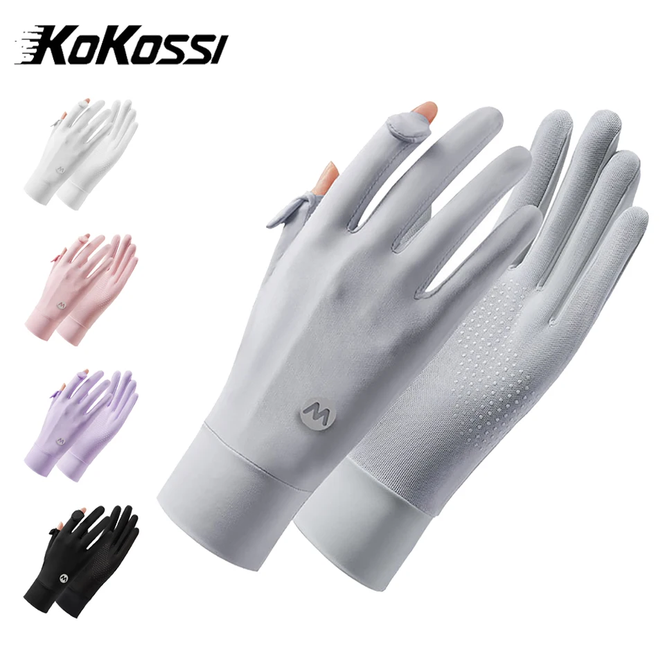 KoKossi Summer Breathable Ice Silk Gloves Women Sunscreen Fashion Non-slip Finger Flipping Riding Gloves Thin Anti-UV Gloves