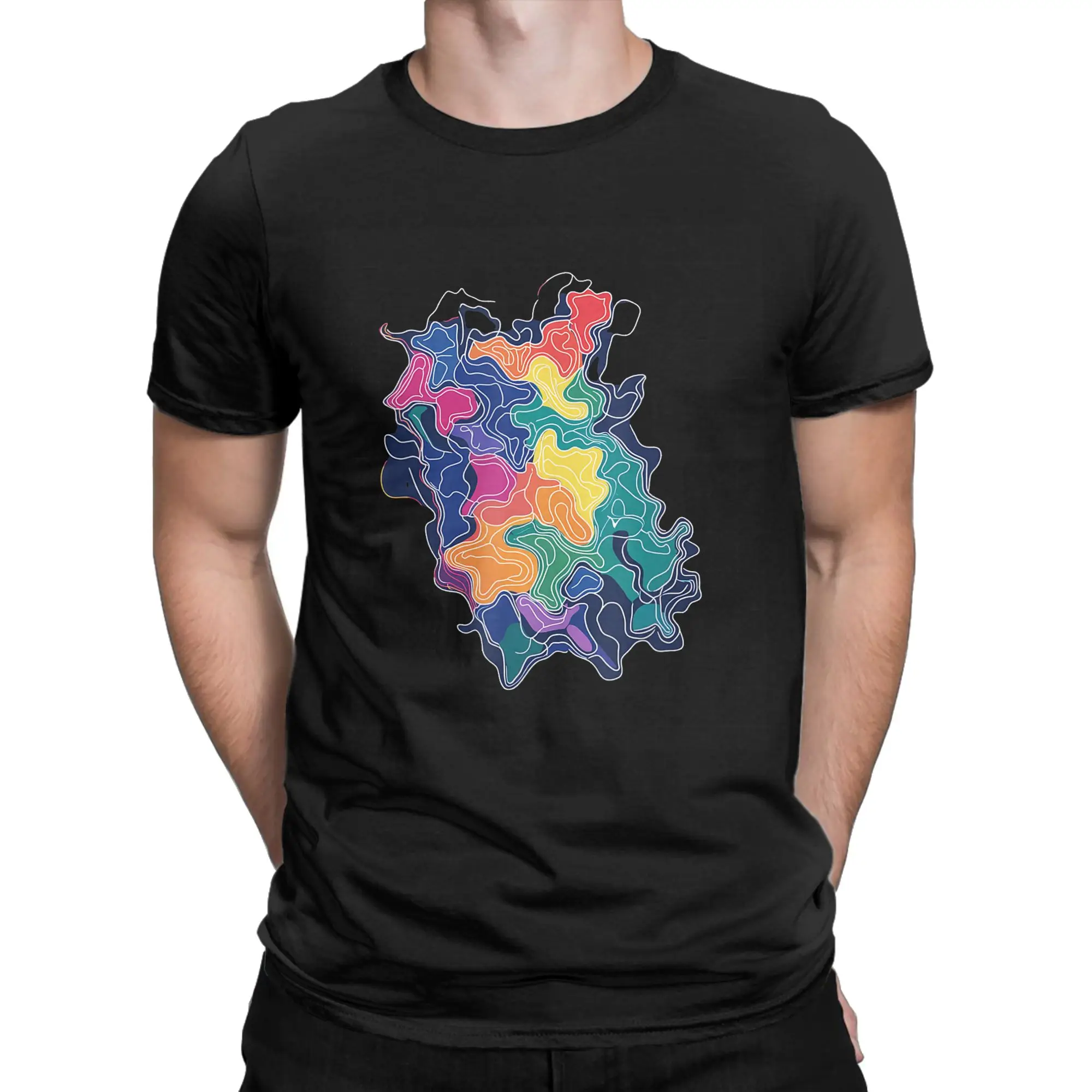 Abstract Topographic Art Contour Lines T Shirt Men Cotton Creative T-Shirt Crew Neck Topographic Line Tee Shirt Short Sleeve Top