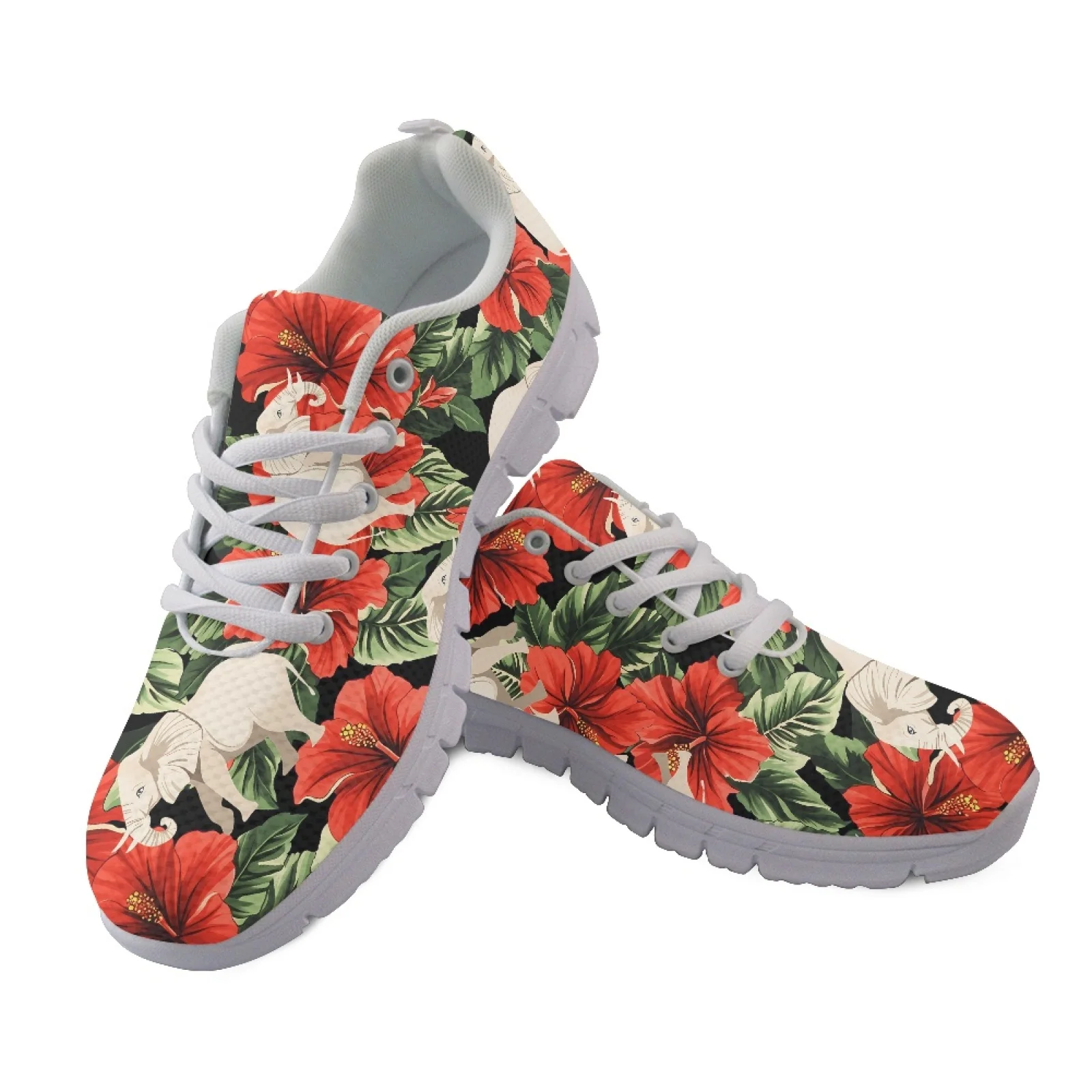 Coloranimal Flower Elephant Walking Sneakers Sports Shoe for Men Lace Up Sports Trainers