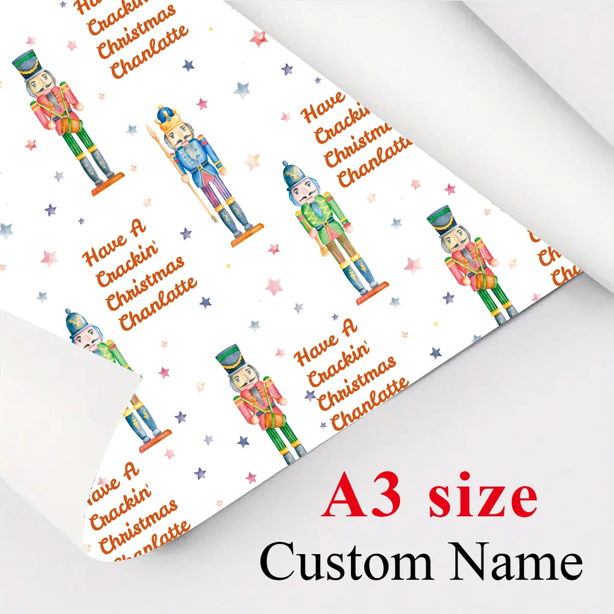 3sheets Custom Text Christmas Nutcracker Gift Wrapping Paper-Have A Crackin Christmas“Name”,Decoration For Party Favor,Diy Craft