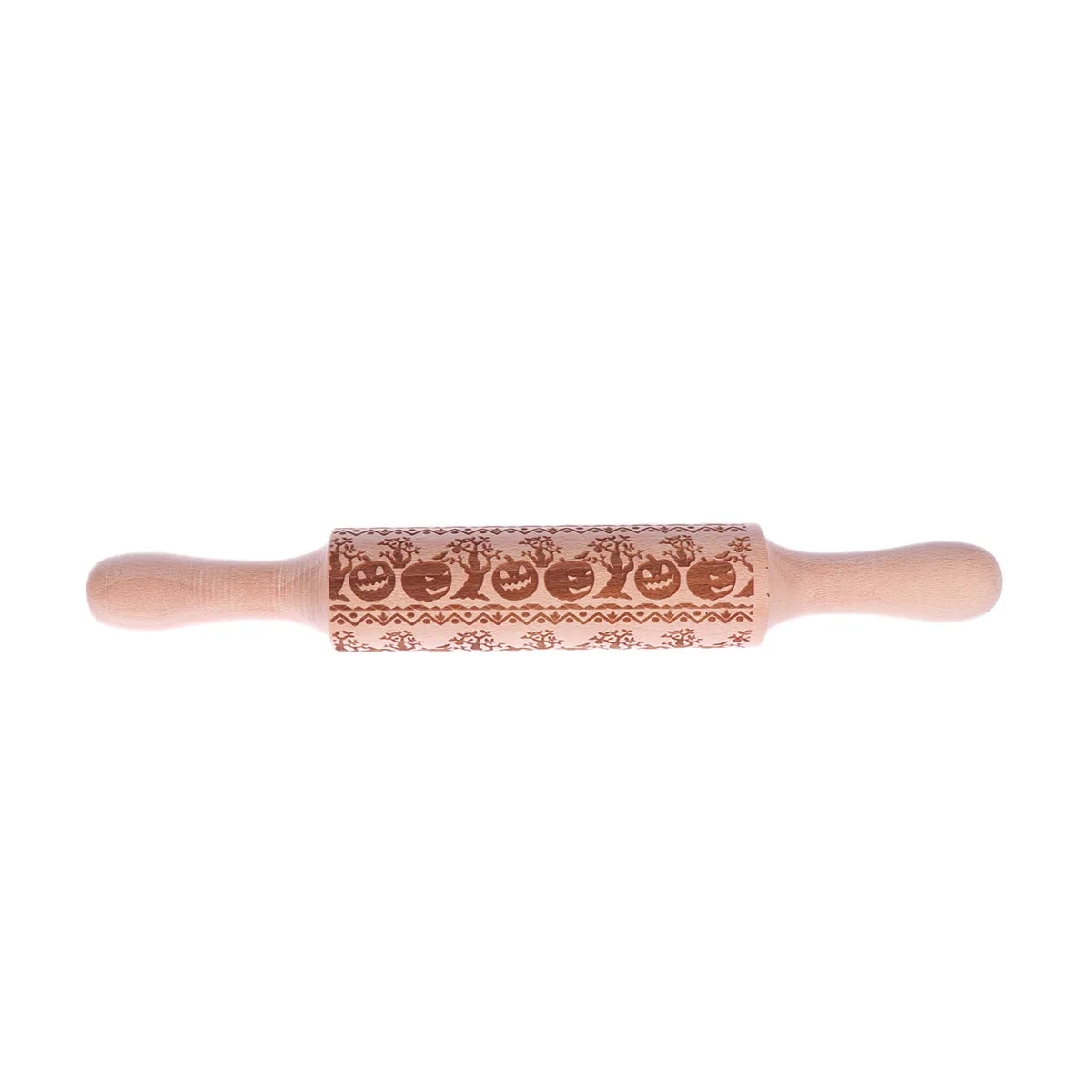 1pc Pumpkin Cookie Mold Embossing Rolling Pin Wooden Baking Tool For Halloween Dough Pastry Craft Non-Slip Handle Engraved