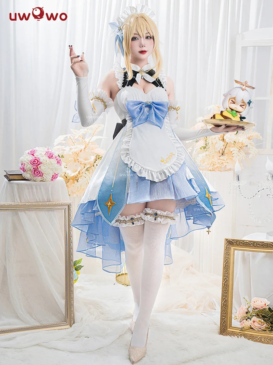 Game Genshin Impact Traveler Lumine Cosplay Costume Fanart Maid Ver. Lumine Cosplay Maid Dress Halloween Costume